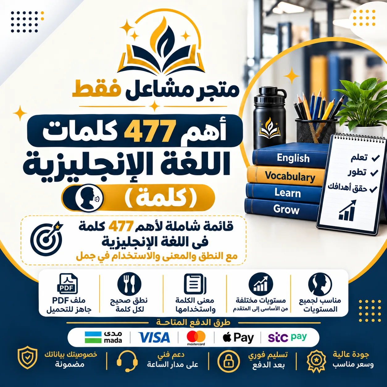477 كلمة إنجليزية مع النطق والمعنى